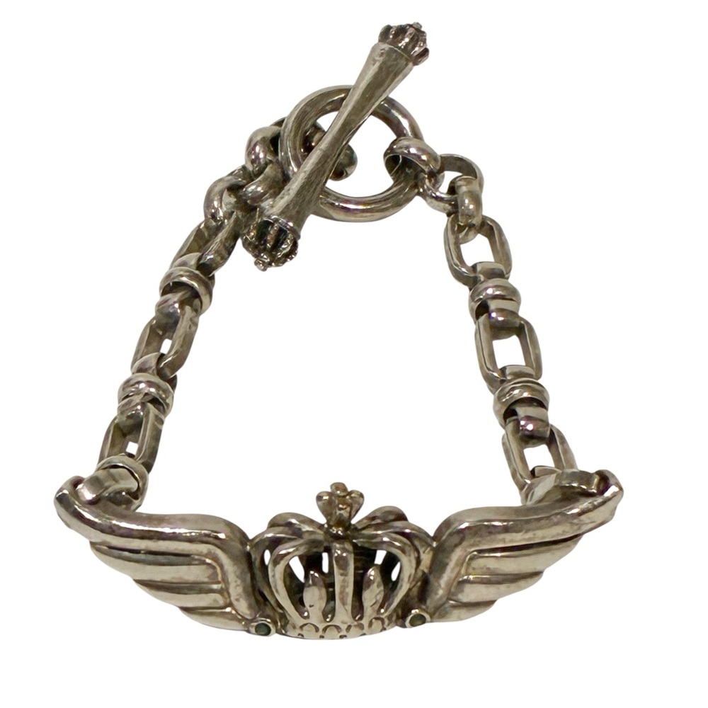 Juicy Couture Vintage Silver Tone Link Crown‎ Toggle Bracelet